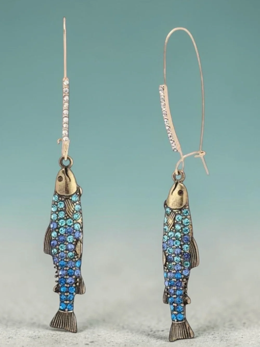Betsey Johnson Blue Crystal Fish Drop Earrings